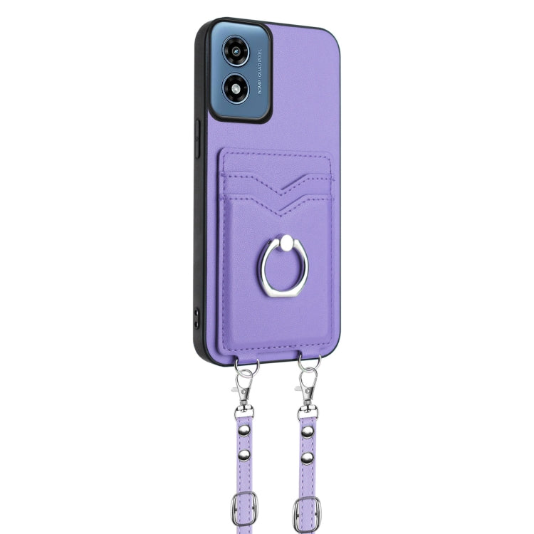 For Motorola Moto G Play 2024 4G R20 Crossbody Rope Ring Card Holder Phone Case(Purple)