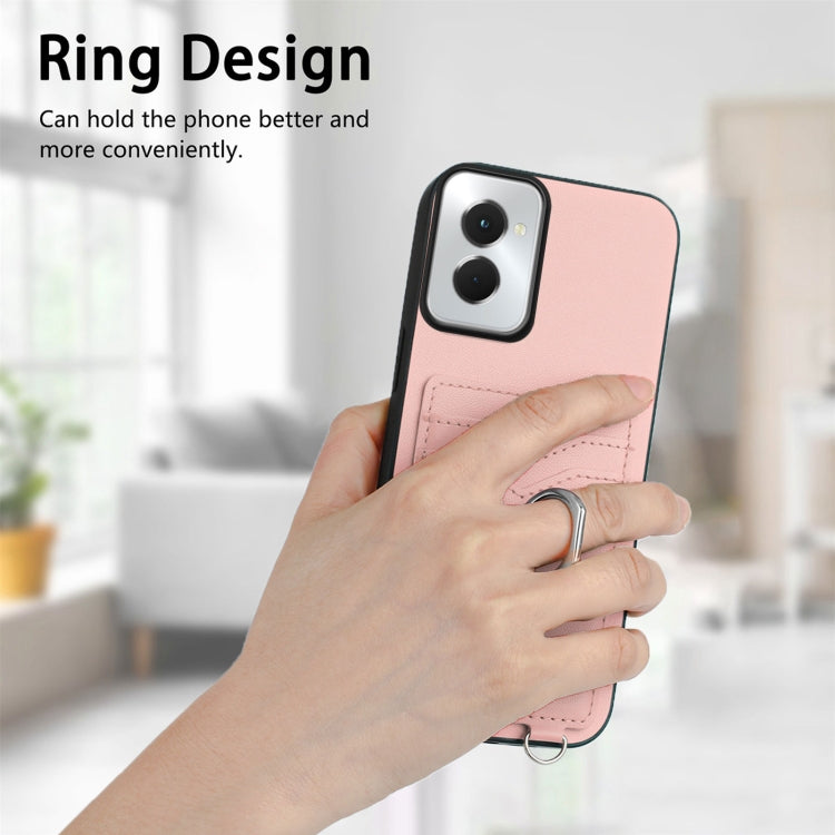 For Motorola Moto G Power 5G 2024 R20 Crossbody Rope Ring Card Holder Phone Case(Pink)