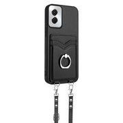 For Motorola Moto G Power 5G 2024 R20 Crossbody Rope Ring Card Holder Phone Case(Black)