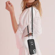 For Motorola Moto G Power 5G 2024 R20 Crossbody Rope Ring Card Holder Phone Case(Black)