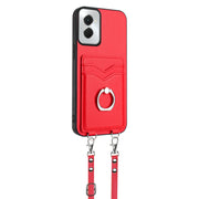 For Motorola Moto G Power 5G 2024 R20 Crossbody Rope Ring Card Holder Phone Case(Red)