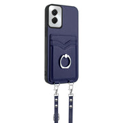 For Motorola Moto G Power 5G 2024 R20 Crossbody Rope Ring Card Holder Phone Case(Blue)