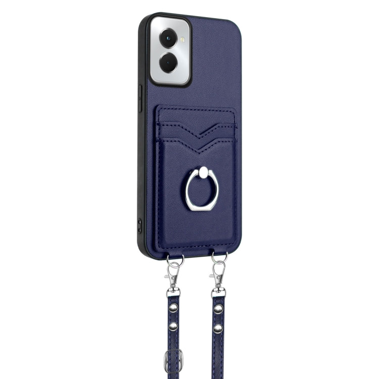 For Motorola Moto G Power 5G 2024 R20 Crossbody Rope Ring Card Holder Phone Case(Blue)