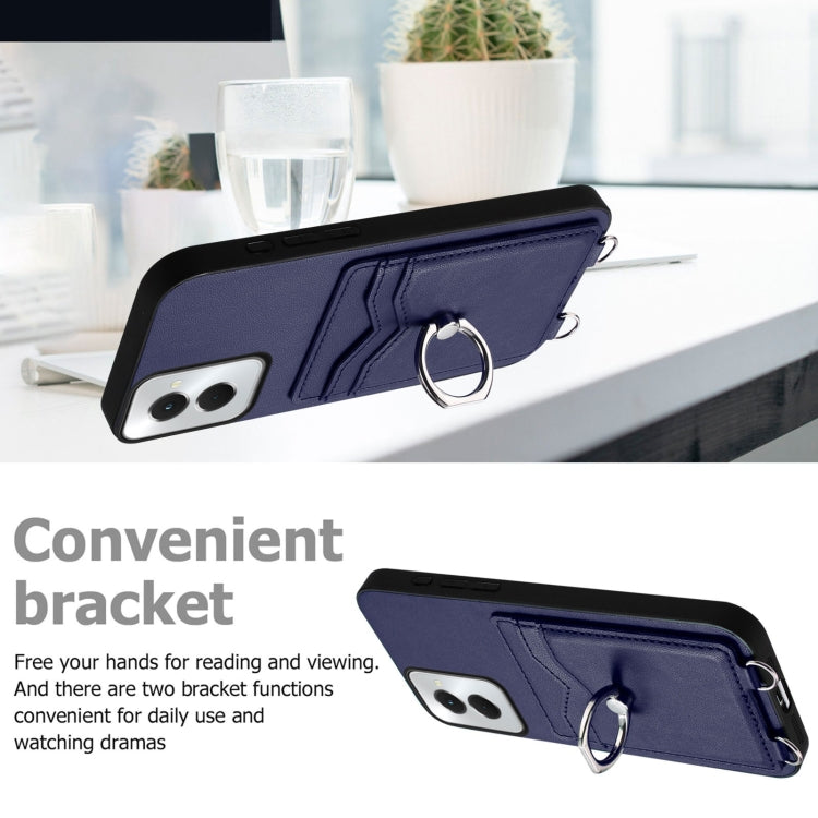 For Motorola Moto G Power 5G 2024 R20 Crossbody Rope Ring Card Holder Phone Case(Blue)