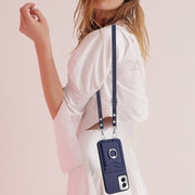 For Motorola Moto G Power 5G 2024 R20 Crossbody Rope Ring Card Holder Phone Case(Blue)