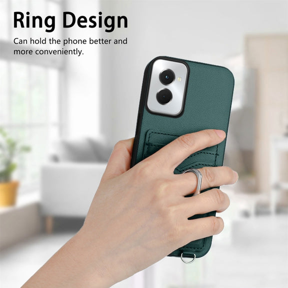 For Motorola Moto G Power 5G 2024 R20 Crossbody Rope Ring Card Holder Phone Case(Green)