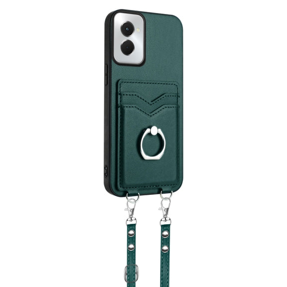 For Motorola Moto G Power 5G 2024 R20 Crossbody Rope Ring Card Holder Phone Case(Green)