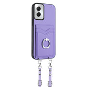 For Motorola Moto G Power 5G 2024 R20 Crossbody Rope Ring Card Holder Phone Case(Purple)