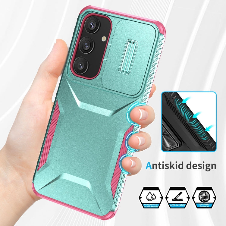 For Samsung Galaxy S25 5G / S24 5G Sliding Camshield Phone Case(Grey Green + Pink) - Galaxy S24 5G Cases by PMC Jewellery | Online Shopping South Africa | PMC Jewellery | Buy Now Pay Later Mobicred