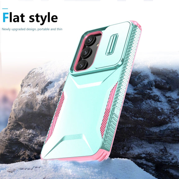 For Samsung Galaxy S25 5G / S24 5G Sliding Camshield Phone Case(Grey Green + Pink)