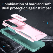 For Samsung Galaxy S25+ 5G / S24+ 5G Sliding Camshield Phone Case(Pink + Grey Green)