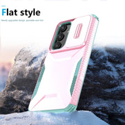 For Samsung Galaxy S25+ 5G / S24+ 5G Sliding Camshield Phone Case(Pink + Grey Green)