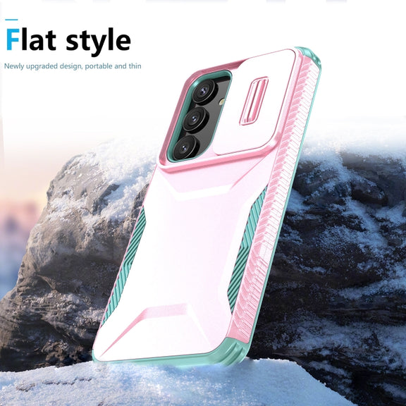 For Samsung Galaxy S25+ 5G / S24+ 5G Sliding Camshield Phone Case(Pink + Grey Green)