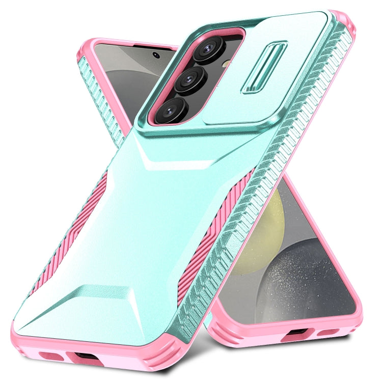 For Samsung Galaxy S25+ 5G / S24+ 5G Sliding Camshield Phone Case(Grey Green + Pink)