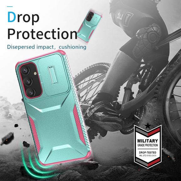For Samsung Galaxy S25+ 5G / S24+ 5G Sliding Camshield Phone Case(Grey Green + Pink)