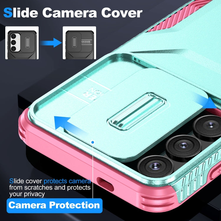 For Samsung Galaxy S25+ 5G / S24+ 5G Sliding Camshield Phone Case(Grey Green + Pink)