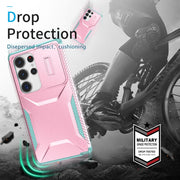 For Samsung Galaxy S25 Ultra 5G Sliding Camshield Phone Case(Pink + Grey Green)