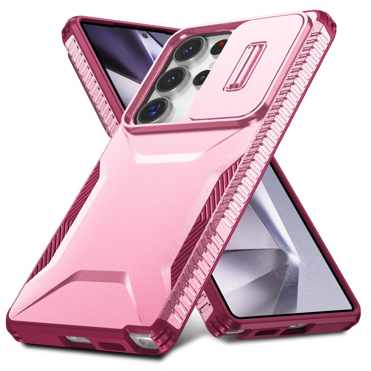 For Samsung Galaxy S25 Ultra 5G Sliding Camshield Phone Case(Pink + Rose Red)