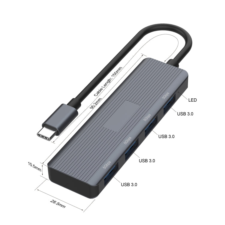 Onten UC621 5Gbps USB-C / Type-C to USB 3.2 Gen1 4 in 1 Multi-function HUB Docking Station, Length:1.5m(Grey)