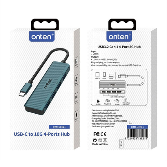 Onten UC621 5Gbps USB-C / Type-C to USB 3.2 Gen1 4 in 1 Multi-function HUB Docking Station, Length:1.5m(Grey)
