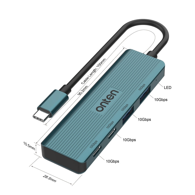 Onten UC622 10Gbps USB-C / Type-C to 2 x USB + 2 x USB-C / Type-C 4 in 1 HUB Docking Station, Length:1.5m(Green) - free shipping - PMC Jewellery - Order now!