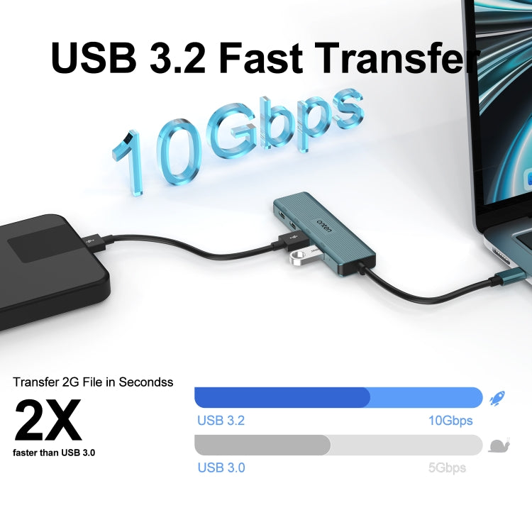 Onten UC622 10Gbps USB-C / Type-C to 2 x USB + 2 x USB-C / Type-C 4 in 1 HUB Docking Station, Length:1.5m(Green) - free shipping - PMC Jewellery - Order now!