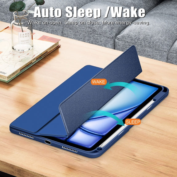 For iPad Air 11 2024 / Pro 11 2022 Acrylic 3-Fold Smart Leather Tablet Case(Dark Blue)