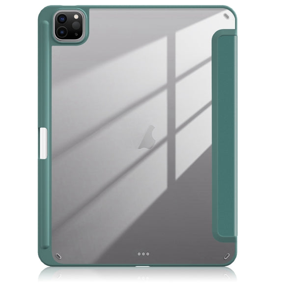 For iPad Air 11 2024 / Pro 11 2022 Acrylic 3-Fold Smart Leather Tablet Case(Deep Green)
