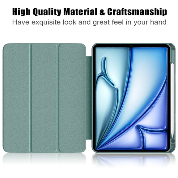 For iPad Air 11 2024 / Pro 11 2022 Acrylic 3-Fold Smart Leather Tablet Case(Deep Green)