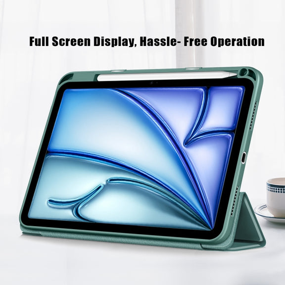 For iPad Air 11 2024 / Pro 11 2022 Acrylic 3-Fold Smart Leather Tablet Case(Deep Green)