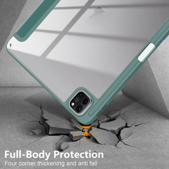 For iPad Air 11 2024 / Pro 11 2022 Acrylic 3-Fold Smart Leather Tablet Case(Deep Green)