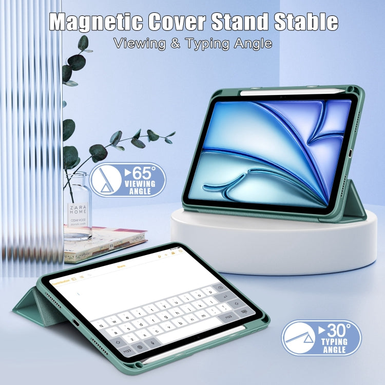 For iPad Air 11 2024 / Pro 11 2022 Acrylic 3-Fold Smart Leather Tablet Case(Deep Green)