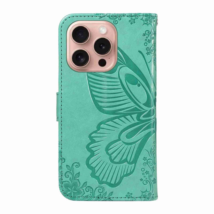 For iPhone 16 Pro Swallowtail Butterfly Embossed Leather Phone Case(Green) - iPhone 16 Pro Cases by PMC TechLife | Online Shopping South Africa | PMC TechLife | Buy Now Pay Later Mobicred