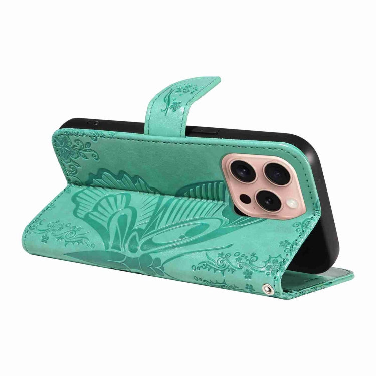 For iPhone 16 Pro Swallowtail Butterfly Embossed Leather Phone Case(Green) - iPhone 16 Pro Cases by PMC TechLife | Online Shopping South Africa | PMC TechLife | Buy Now Pay Later Mobicred