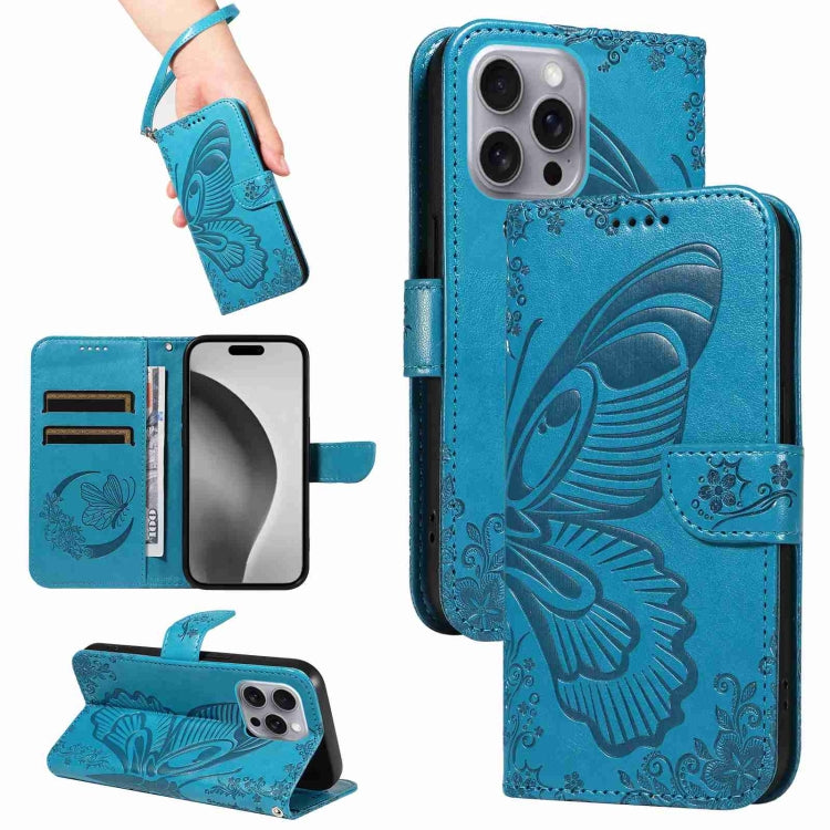 For iPhone 16 Pro Max Swallowtail Butterfly Embossed Leather Phone Case(Blue) - iPhone 16 Pro Max Cases by PMC TechLife | Online Shopping South Africa | PMC TechLife | Buy Now Pay Later Mobicred