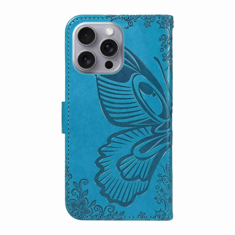 For iPhone 16 Pro Max Swallowtail Butterfly Embossed Leather Phone Case(Blue) - iPhone 16 Pro Max Cases by PMC TechLife | Online Shopping South Africa | PMC TechLife | Buy Now Pay Later Mobicred