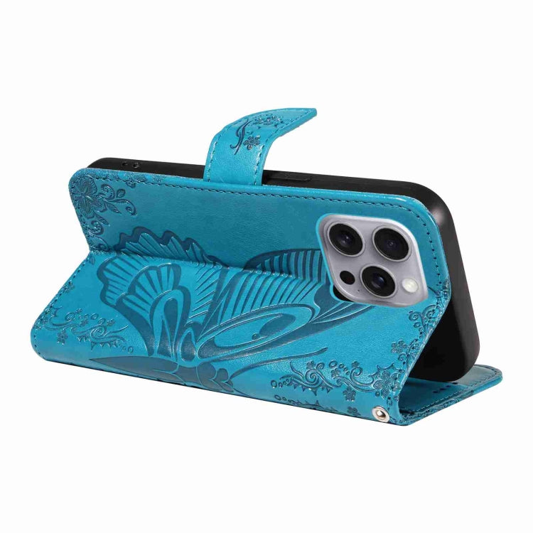 For iPhone 16 Pro Max Swallowtail Butterfly Embossed Leather Phone Case(Blue) - iPhone 16 Pro Max Cases by PMC TechLife | Online Shopping South Africa | PMC TechLife | Buy Now Pay Later Mobicred