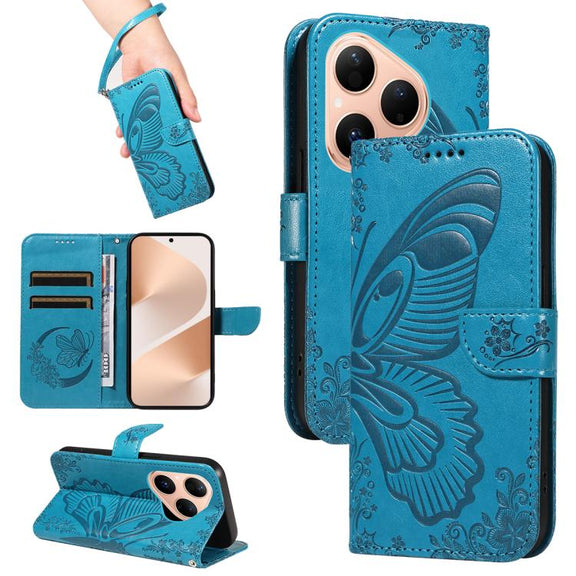 For Huawei Pura 80 5G Swallowtail Butterfly Embossed Leather Phone Case(Blue)