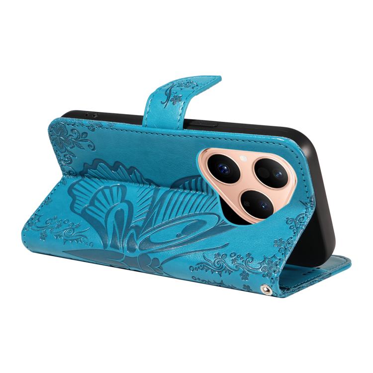 For Huawei Pura 80 5G Swallowtail Butterfly Embossed Leather Phone Case(Blue)
