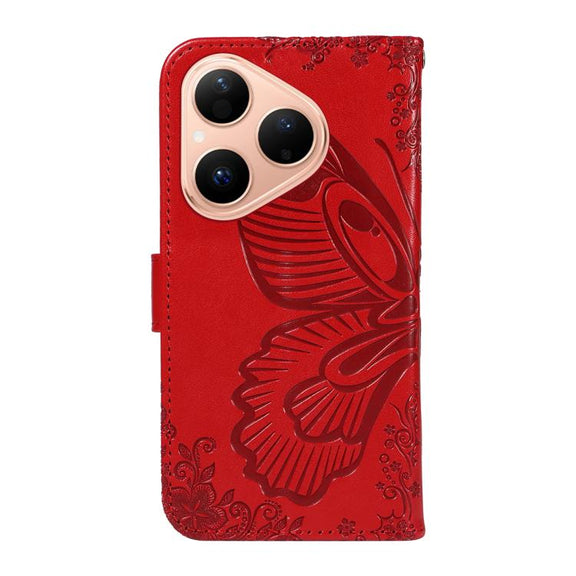 For Huawei Pura 80 5G Swallowtail Butterfly Embossed Leather Phone Case(Red)
