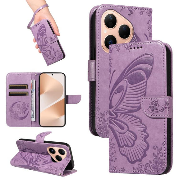 For Huawei Pura 80 5G Swallowtail Butterfly Embossed Leather Phone Case(Purple)