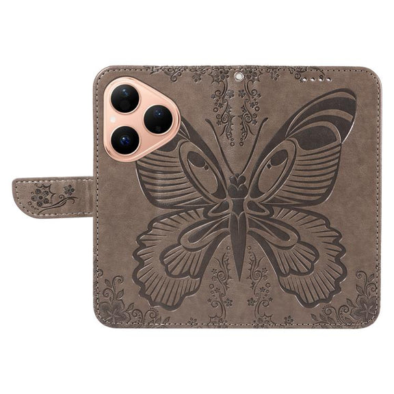 For Huawei Pura 80 5G Swallowtail Butterfly Embossed Leather Phone Case(Grey)