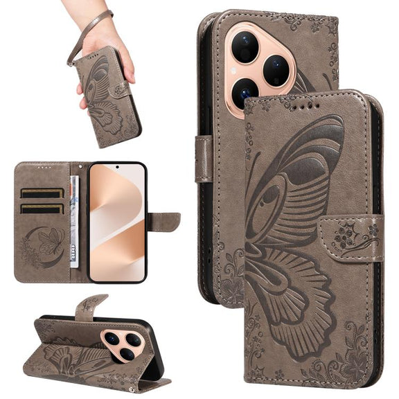 For Huawei Pura 80 5G Swallowtail Butterfly Embossed Leather Phone Case(Grey)