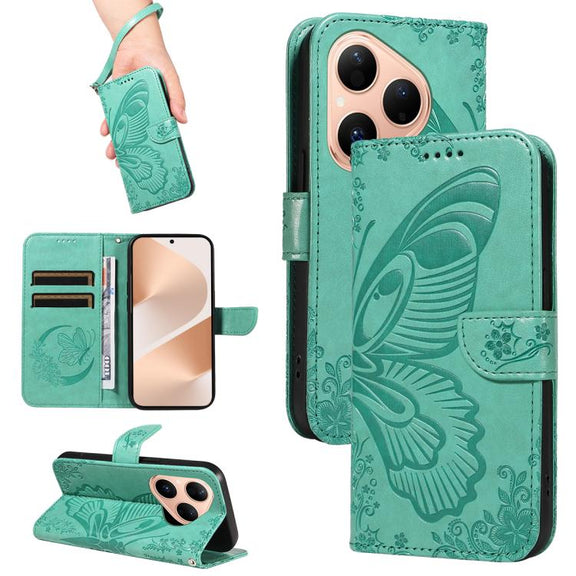 For Huawei Pura 80 5G Swallowtail Butterfly Embossed Leather Phone Case(Green)