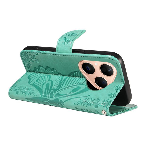 For Huawei Pura 80 5G Swallowtail Butterfly Embossed Leather Phone Case(Green)