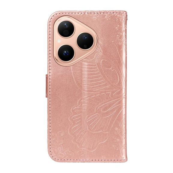 For Huawei Pura 80 5G Swallowtail Butterfly Embossed Leather Phone Case(Rose Gold)