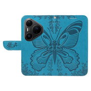 For Huawei Pura 80 Pro 5G Swallowtail Butterfly Embossed Leather Phone Case(Blue)