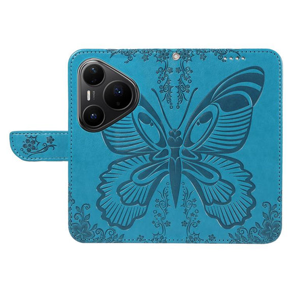 For Huawei Pura 80 Pro 5G Swallowtail Butterfly Embossed Leather Phone Case(Blue)
