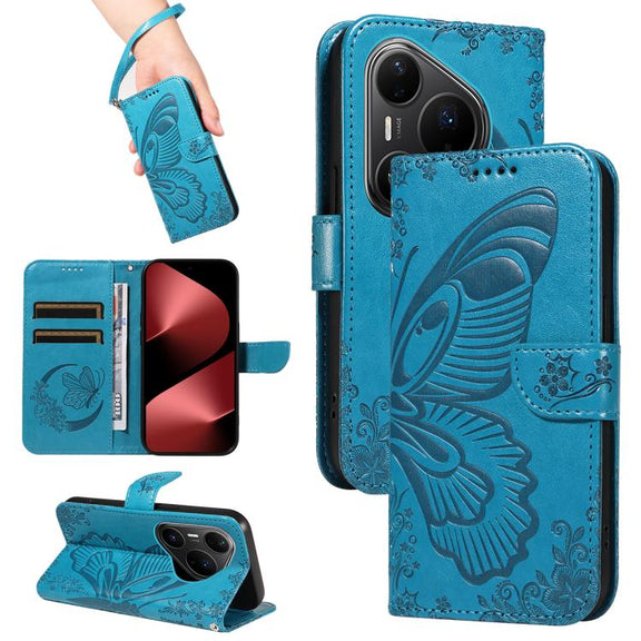 For Huawei Pura 80 Pro 5G Swallowtail Butterfly Embossed Leather Phone Case(Blue)