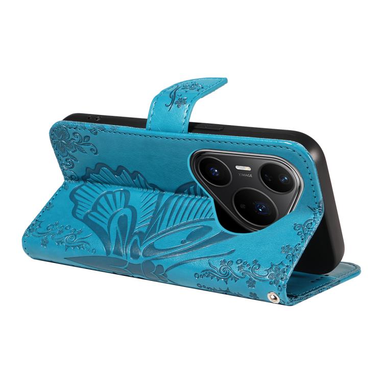 For Huawei Pura 80 Pro 5G Swallowtail Butterfly Embossed Leather Phone Case(Blue)